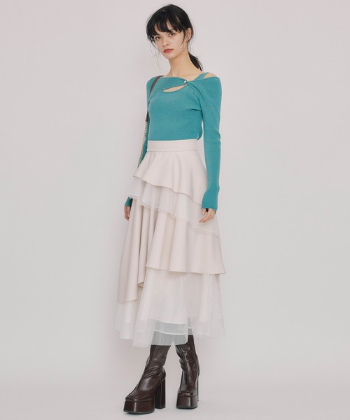REDYAZEL(レディアゼル)の「アシンメトリーレイヤードライクニットプルオーバー(ニット/セーター・レディース・ブラック/ブルー/オフホワイト/ラベンダー・FREE)」の5枚目の写真