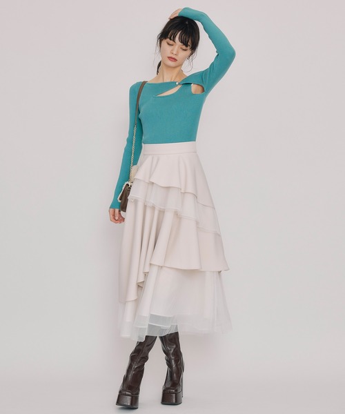 REDYAZEL(レディアゼル)の「アシンメトリーレイヤードライクニットプルオーバー(ニット/セーター・レディース・ブラック/ブルー/オフホワイト/ラベンダー・FREE)」の6枚目の写真
