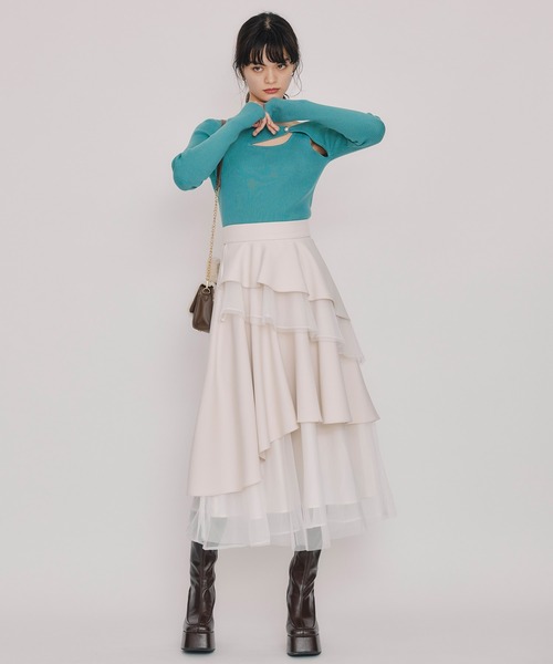 REDYAZEL(レディアゼル)の「アシンメトリーレイヤードライクニットプルオーバー(ニット/セーター・レディース・ブラック/ブルー/オフホワイト/ラベンダー・FREE)」の8枚目の写真
