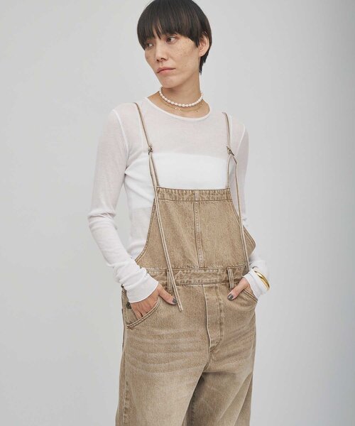 Whim Gazette（ウィムガゼット）の「カラーデニムオールインワン（つなぎ/オールインワン・レディース・キャメル・FREE/38）」の3枚目の写真