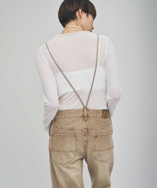 Whim Gazette（ウィムガゼット）の「カラーデニムオールインワン（つなぎ/オールインワン・レディース・キャメル・FREE/38）」の4枚目の写真