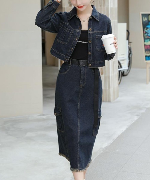 FAVORITO(ファヴォリート)の「デニムショートトップススカートセットアップ(セットアップ・レディース・ブルー・S/M/L)」の3枚目の写真
