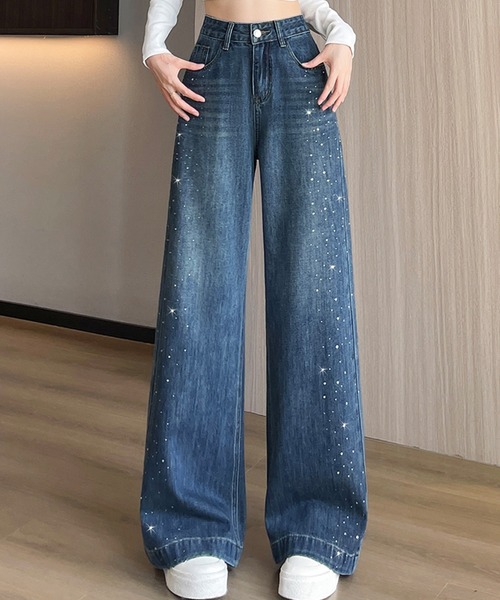 &soiree(アンドソワレ)の「サイドグリッターデニムパンツ(デニムパンツ・レディース・ブラック/ブルー・X-LARGE/LARGE/MEDIUM/SMALL/X-SMALL)」の2枚目の写真
