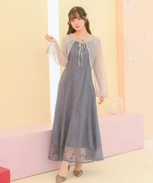 Retica(レティカ)の「ボレロ 結婚式 ショート丈 長袖 総レース シアー カーディガン 30代 お呼ばれ 二次会 パーティー(カーディガン/ボレロ・レディース・グレー/ブラック・M)」の3枚目の写真