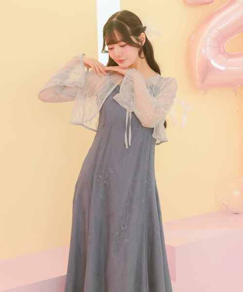 Retica(レティカ)の「ボレロ 結婚式 ショート丈 長袖 総レース シアー カーディガン 30代 お呼ばれ 二次会 パーティー(カーディガン/ボレロ・レディース・グレー/ブラック・M)」の6枚目の写真