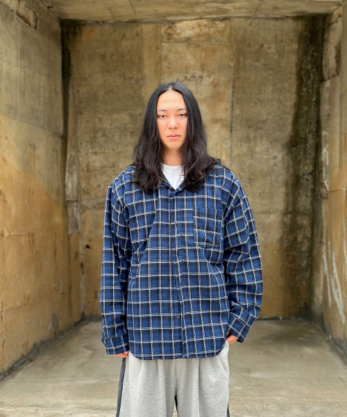 PEACEOFMIND(ピースオブマインド)の「パディッドフードシャツジャケット(チェックブルー)(その他アウター・メンズ・その他・FREE)」の1枚目の写真