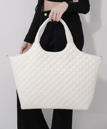 【 A4収納可 】フェイクレザーキルティングトートバッグ ／ fake leather quilted tote bag