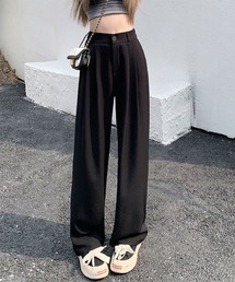 【i-dare】スラックス タックイン ハイウエスト パンツ