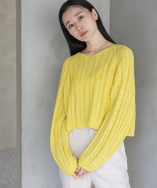 A part by（アパートバイ）の「ケーブルＶネックニットプルオーバー（ニット/セーター・レディース・イエロー系その他2/グリーン系その他4/オフホワイト・FREE）」の3枚目の写真