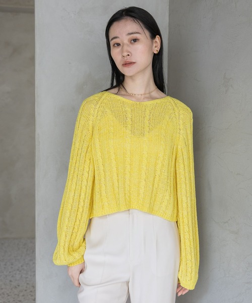 A part by（アパートバイ）の「ケーブルＶネックニットプルオーバー（ニット/セーター・レディース・イエロー系その他2/グリーン系その他4/オフホワイト・FREE）」の7枚目の写真