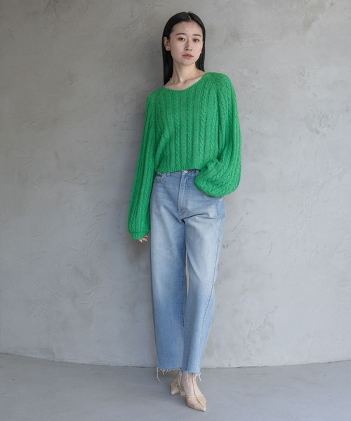 A part by（アパートバイ）の「ケーブルＶネックニットプルオーバー（ニット/セーター・レディース・イエロー系その他2/グリーン系その他4/オフホワイト・FREE）」の8枚目の写真