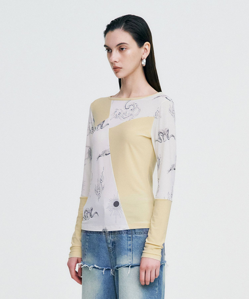 KIMZISU（キムジス）の「Elemental Motif Patchwork T-shirt _ YELLOW（Tシャツ/カットソー・レディース・その他・ONE SIZE）」の2枚目の写真