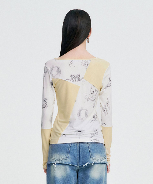 KIMZISU（キムジス）の「Elemental Motif Patchwork T-shirt _ YELLOW（Tシャツ/カットソー・レディース・その他・ONE SIZE）」の3枚目の写真