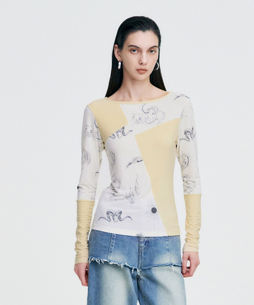 KIMZISU（キムジス）の「Elemental Motif Patchwork T-shirt _ YELLOW（Tシャツ/カットソー・レディース・その他・ONE SIZE）」の5枚目の写真