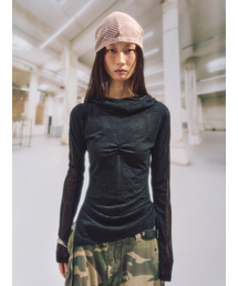 SOMSOC（ソムソック）の「KANNA CONTRAST HOODED TOP_BLACK（Tシャツ/カットソー）」