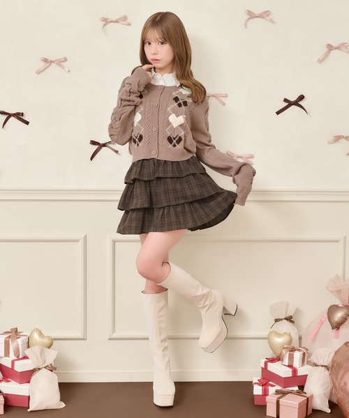 襟取り外し可能】ハートアーガイルニット（カーディガン/ボレロ