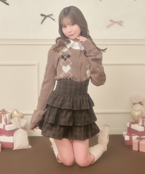 apres jour(アプレジュール)の「【襟取り外し可能】ハートアーガイルニット(カーディガン/ボレロ・レディース・グレー/ブラック/モカ・フリー/X-LARGE)」の21枚目の写真