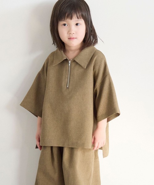 LOWRYS FARM(ローリーズファーム)の「ホップサックZIPポロ 603588(シャツ/ブラウス・キッズ・ベージュ/チャコールグレー/ブラウン・140cm/130cm/120cm/110cm/150cm)」の2枚目の写真