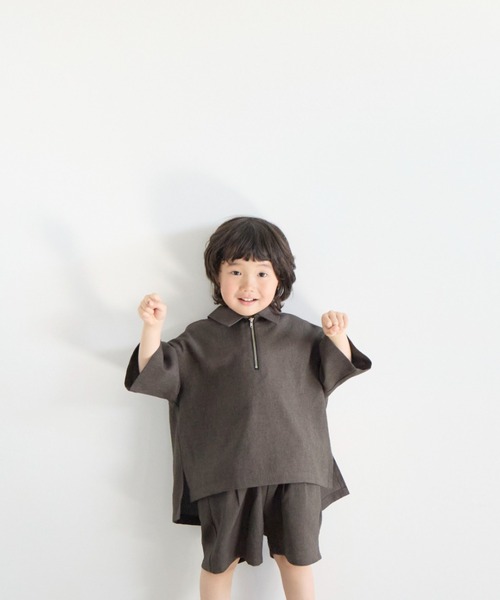 LOWRYS FARM(ローリーズファーム)の「ホップサックZIPポロ 603588(シャツ/ブラウス・キッズ・ベージュ/チャコールグレー/ブラウン・140cm/130cm/120cm/110cm/150cm)」の1枚目の写真