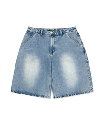 BRUSH WASHED DENIM CARPENTER SHORTS light blue