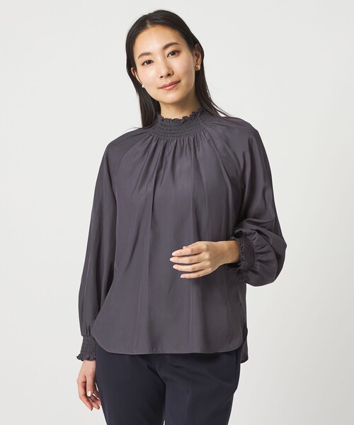 ヴィンテージサテン シャーリング ハイネックブラウス ＜A DAY IN THE