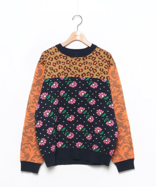MUVEIL ミュベール ニット・セーター -(L位) 茶x黄(総柄) 【古着】【中古】 ブランド古着】MUVEIL｜ミュベールのニット/セーター古着通販 - ZOZOUSED