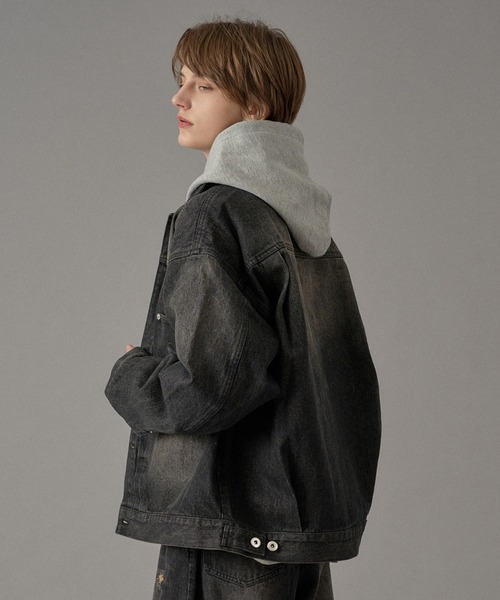 ONCILY（オンシェリー）の「【セットアップ可能】DOT LEATHER PATCH DENIM JACKET / ドットレザーパッチデニムジャケット（デニムジャケット・メンズ・インディゴブルー/ブラック・SMALL/MEDIUM/LARGE）」の7枚目の写真