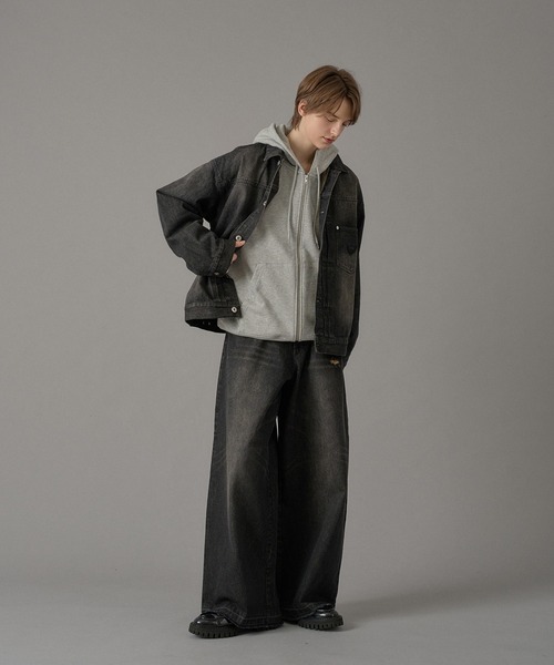 ONCILY（オンシェリー）の「【セットアップ可能】DOT LEATHER PATCH DENIM JACKET / ドットレザーパッチデニムジャケット（デニムジャケット・メンズ・インディゴブルー/ブラック・SMALL/MEDIUM/LARGE）」の12枚目の写真