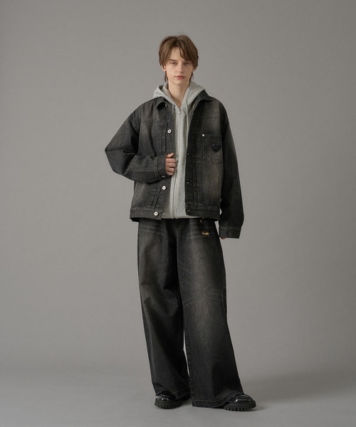 ONCILY（オンシェリー）の「【セットアップ可能】DOT LEATHER PATCH DENIM JACKET / ドットレザーパッチデニムジャケット（デニムジャケット・メンズ・インディゴブルー/ブラック・SMALL/MEDIUM/LARGE）」の10枚目の写真