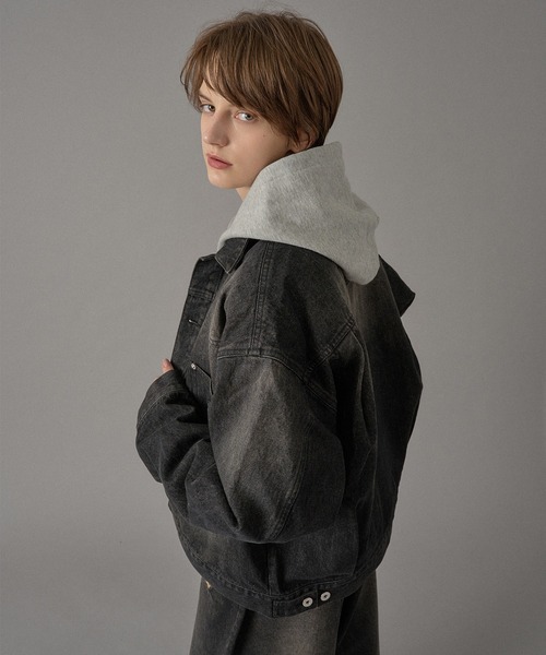 ONCILY（オンシェリー）の「【セットアップ可能】DOT LEATHER PATCH DENIM JACKET / ドットレザーパッチデニムジャケット（デニムジャケット・メンズ・インディゴブルー/ブラック・SMALL/MEDIUM/LARGE）」の9枚目の写真