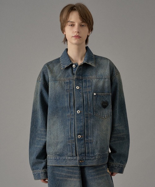 ONCILY（オンシェリー）の「【セットアップ可能】DOT LEATHER PATCH DENIM JACKET / ドットレザーパッチデニムジャケット（デニムジャケット・メンズ・インディゴブルー/ブラック・SMALL/MEDIUM/LARGE）」の16枚目の写真