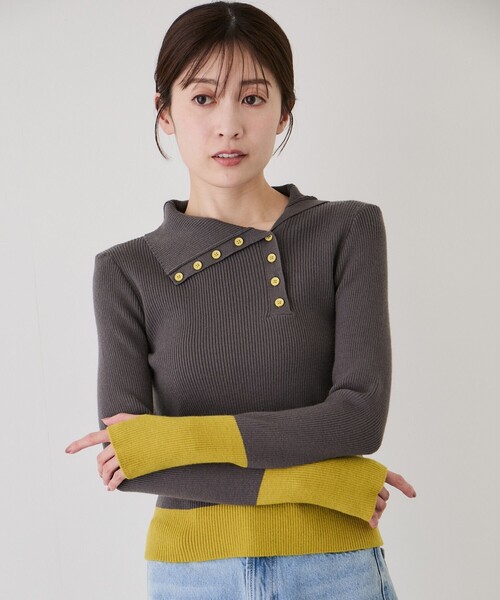 Jayro（ジャイロ）の「サムホールバイカラーリブニット（ニット/セーター・レディース・ダークブラウン/ブルー系その他/ブラック系その他/グレー/イエロー系その他4/ホワイト系その他5・M）」の3枚目の写真