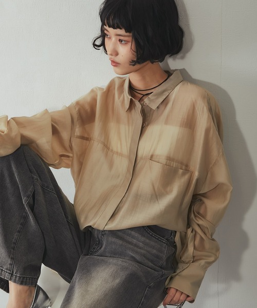 ANOTHER S(アナザーエス)の「ビックシルエットシアーシャツ(シャツ/ブラウス・レディース・ブラック/ベージュ/イエロー・M)」の1枚目の写真