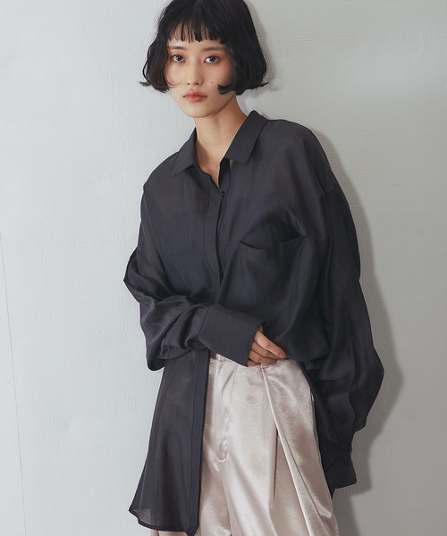 ANOTHER S(アナザーエス)の「ビックシルエットシアーシャツ(シャツ/ブラウス・レディース・ブラック/ベージュ/イエロー・M)」の22枚目の写真