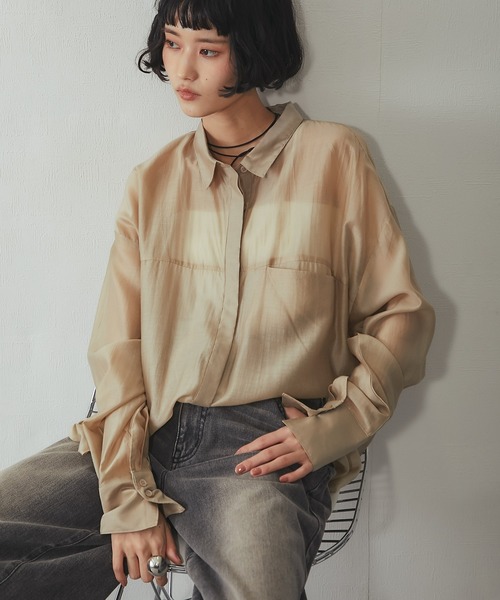 ANOTHER S(アナザーエス)の「ビックシルエットシアーシャツ(シャツ/ブラウス・レディース・ブラック/ベージュ/イエロー・M)」の20枚目の写真