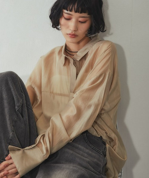 ANOTHER S(アナザーエス)の「ビックシルエットシアーシャツ(シャツ/ブラウス・レディース・ブラック/ベージュ/イエロー・M)」の19枚目の写真