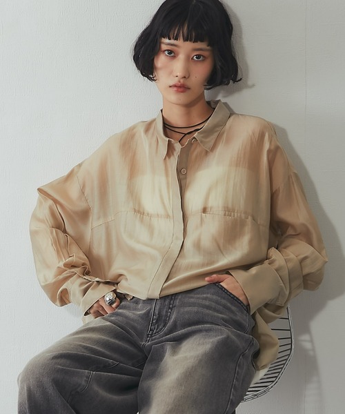 ANOTHER S(アナザーエス)の「ビックシルエットシアーシャツ(シャツ/ブラウス・レディース・ブラック/ベージュ/イエロー・M)」の18枚目の写真