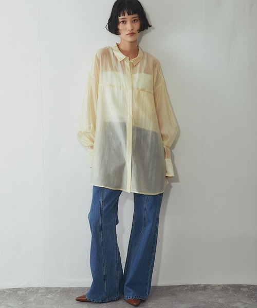 ANOTHER S(アナザーエス)の「ビックシルエットシアーシャツ(シャツ/ブラウス・レディース・ブラック/ベージュ/イエロー・M)」の8枚目の写真