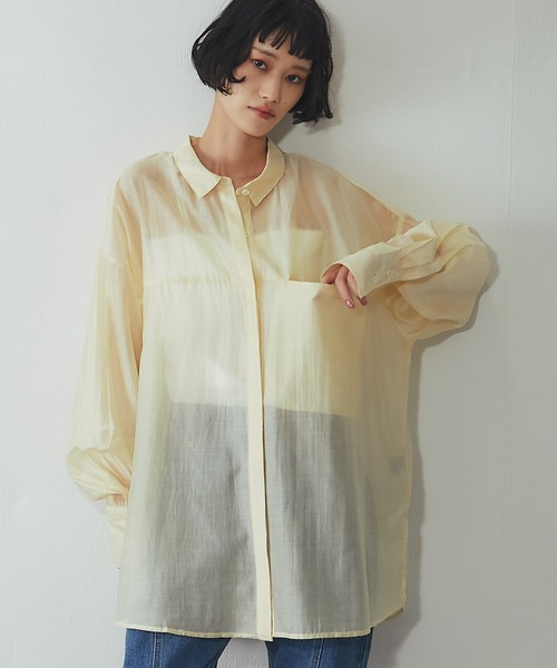 ANOTHER S(アナザーエス)の「ビックシルエットシアーシャツ(シャツ/ブラウス・レディース・ブラック/ベージュ/イエロー・M)」の14枚目の写真