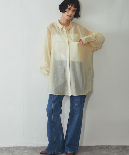 ANOTHER S(アナザーエス)の「ビックシルエットシアーシャツ(シャツ/ブラウス・レディース・ブラック/ベージュ/イエロー・M)」の4枚目の写真