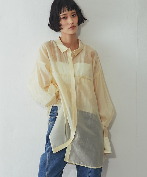 ANOTHER S(アナザーエス)の「ビックシルエットシアーシャツ(シャツ/ブラウス・レディース・ブラック/ベージュ/イエロー・M)」の5枚目の写真