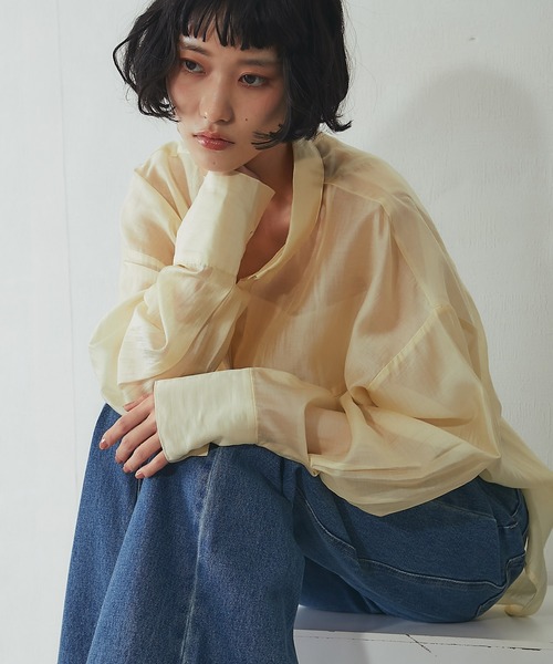 ANOTHER S(アナザーエス)の「ビックシルエットシアーシャツ(シャツ/ブラウス・レディース・ブラック/ベージュ/イエロー・M)」の7枚目の写真