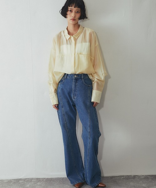 ANOTHER S(アナザーエス)の「ビックシルエットシアーシャツ(シャツ/ブラウス・レディース・ブラック/ベージュ/イエロー・M)」の15枚目の写真