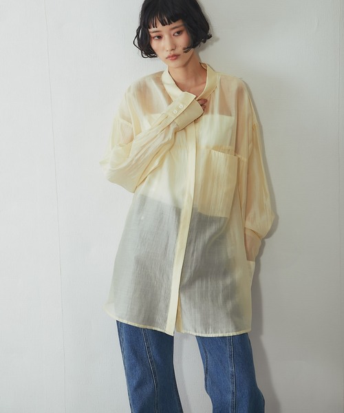 ANOTHER S(アナザーエス)の「ビックシルエットシアーシャツ(シャツ/ブラウス・レディース・ブラック/ベージュ/イエロー・M)」の17枚目の写真