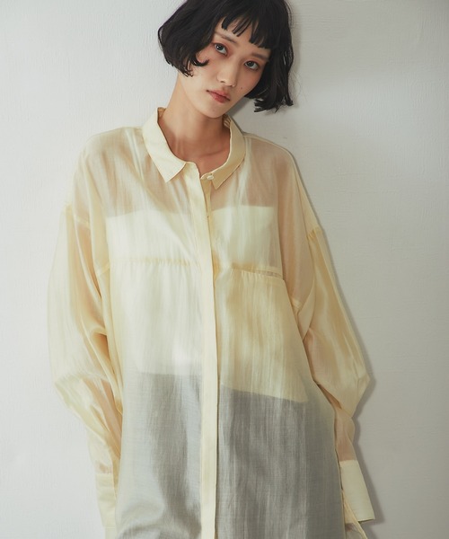 ANOTHER S(アナザーエス)の「ビックシルエットシアーシャツ(シャツ/ブラウス・レディース・ブラック/ベージュ/イエロー・M)」の9枚目の写真