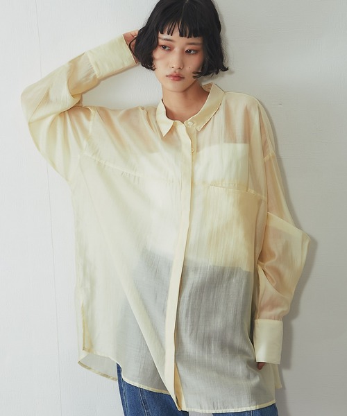 ANOTHER S(アナザーエス)の「ビックシルエットシアーシャツ(シャツ/ブラウス・レディース・ブラック/ベージュ/イエロー・M)」の6枚目の写真