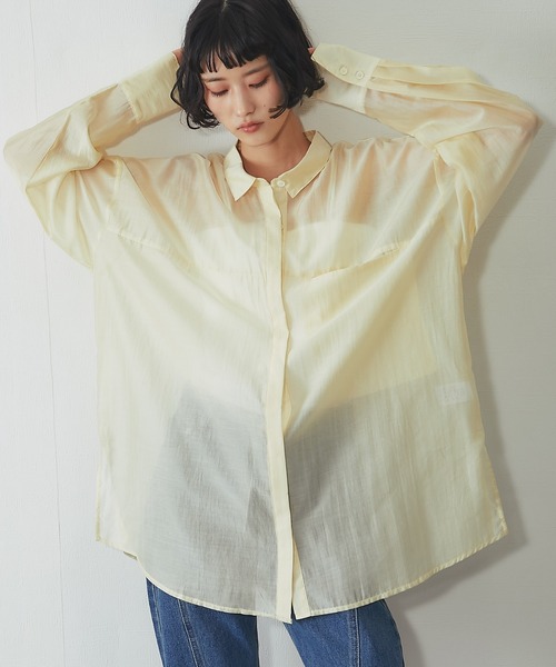 ANOTHER S(アナザーエス)の「ビックシルエットシアーシャツ(シャツ/ブラウス・レディース・ブラック/ベージュ/イエロー・M)」の10枚目の写真