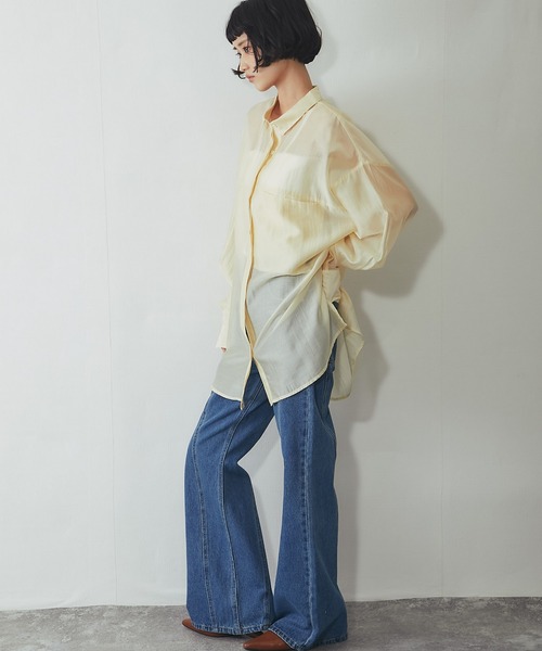 ANOTHER S(アナザーエス)の「ビックシルエットシアーシャツ(シャツ/ブラウス・レディース・ブラック/ベージュ/イエロー・M)」の12枚目の写真
