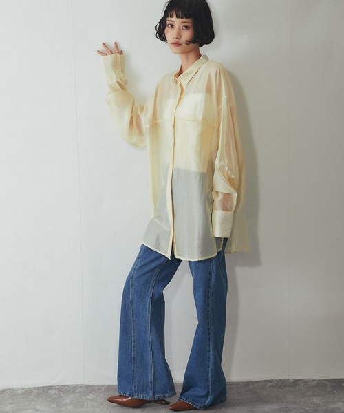 ANOTHER S(アナザーエス)の「ビックシルエットシアーシャツ(シャツ/ブラウス・レディース・ブラック/ベージュ/イエロー・M)」の13枚目の写真