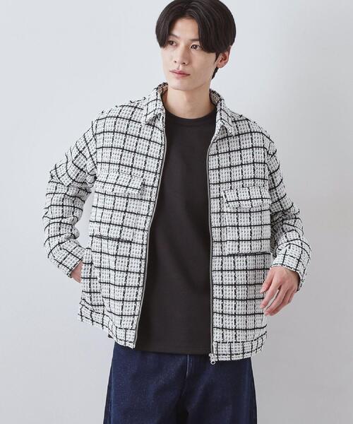 カジュアルに上品さをプラス】変わり織ツイードブルゾン 洗濯機OK